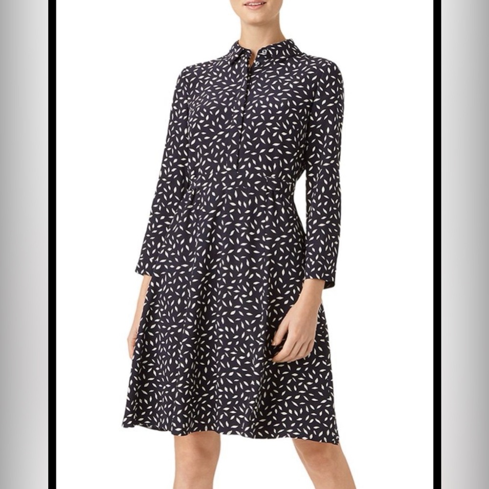 Hobbs London Emberly Shirt Dress Navy Buttercream Confetti Fit & Flare Petite 8